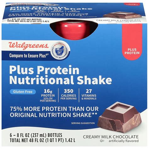 Nutrition Facts for Walgreens Plus Protein Nutritional Shake