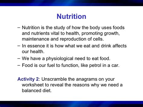 Human nutrition is the process by which substances in food are transformed into body tissues and provide energy for the full range of physical and mental activities that make up human life. Foods supply nutrients that are critical for human growth. Learn about essential nutrients, food groups, and dietary requirements.