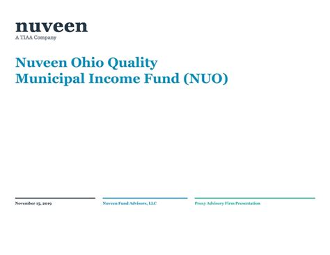 The fund was formerly known as Nuveen Dividend Advantage Municipal Fund. Nuveen Quality Municipal Income Fund was formed on January 15, 1999 and is domiciled in the United States. Insider Trading Relationship Date Transaction Cost #Shares Value ($) #Shares Total SEC Form 4; Robert Young L: Trustee: Nov 17: Buy: 10.73: 15,750:. 
