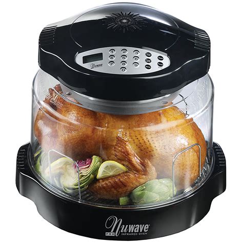 Nuwave infrared oven. Place the fully frozen chicken breast side down (legs down) on the 1″ Rack in the NuWave Oven. And cook for 30 minutes at High Power/350° F. Turn the chicken over to breast side up (legs up), and cook for another 30 minutes at High Power/350° F. 
