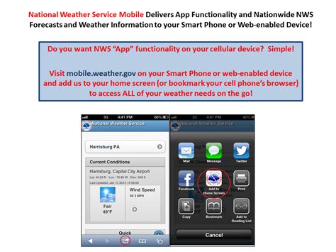 Nws mobile. On mobile devices, you can save the bookmark as an easy-access icon similar to other apps. Please consult your device documentation for instructions. Search: NWS All NOAA 