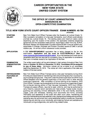 Ny court officer exam. Court Officer Exam [Schroeder Ph.D., Donald J., Lombardo M.S. NYPD Ret., Frank A.] on Amazon.com. *FREE* shipping on qualifying offers. Court Officer Exam 