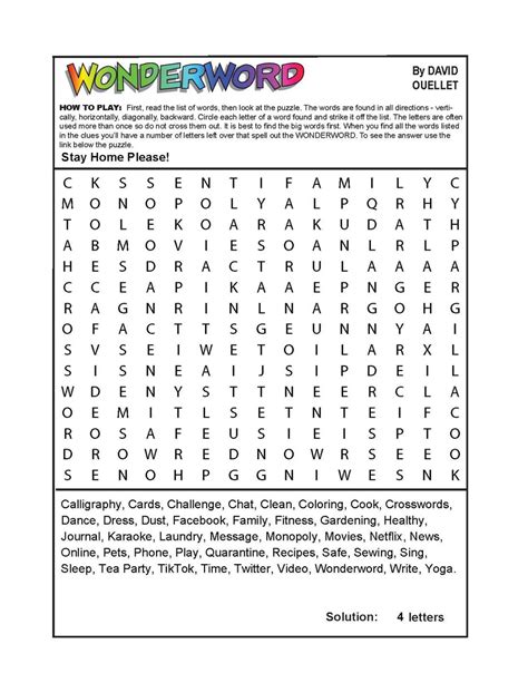 New York Post. Wonderword 2018-08-27 - How to play: All the words lis