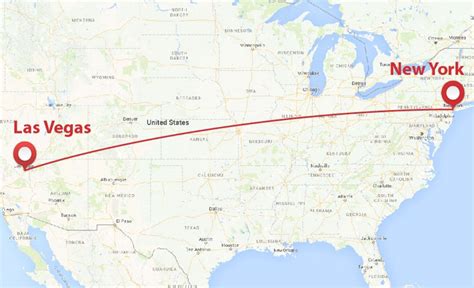 The total straight line flight distance from Las Vegas, NV to Jamaica, NY is 2,243 miles. This is equivalent to 3 610 kilometers or 1,949 nautical miles. Your trip begins in Las Vegas, Nevada. It ends in Jamaica, New York. Your flight direction from Las Vegas, NV to Jamaica, NY is East (69 degrees from North).