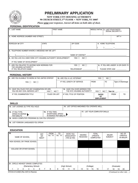 Nycha Preliminary Application Form Fill and Sign Printable Template