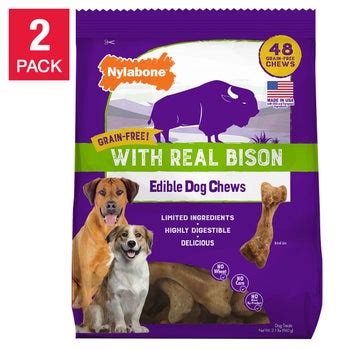 Nylabone Grain-Free with Real Bison Edible Dog Chews, 48 ... - costco.com