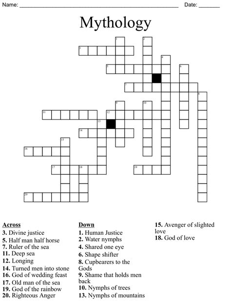 Find the latest crossword clues from New York Times Crosswords, LA Times Crosswords and many more. Enter Given Clue. ... Nymph pursuers 3% 5 CRETE: Birthplace of Zeus, in Greek myth 3% 4 STYX: River of Greek myth 3% 7 PANDORA: First woman, in Greek myth 3% .... 