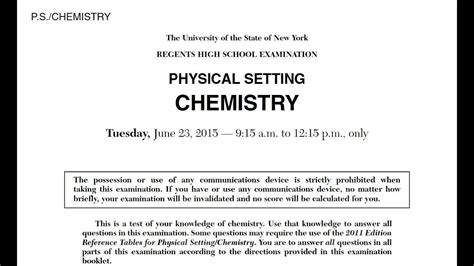 Nysed chemistry regents. CHEMISTRY. Wednesday, August 17, 2022 — 8:30 to 11:30 a.m., only. The possession or use of any communications device is strictly prohibited when taking this examination. If you have or use any communications device, no matter how briefl y, your examination will be invalidated and no score will be calculated for you. 