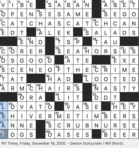 Jun 1, 2023 · The full solution for the NY Times June 01 2023 Crossword puzzle is displayed below. This Thursday’s puzzle is edited by and created by . For another Ny Times Crossword Solution go to home. NYT Across Clues GatherREAP Late-spring celebrantGRAD Some of these fasten in the frontBRAS Light ringHALO Subtle expression of contempt, in modern … NYT Crossword Answers 06/01/23 Read More » .