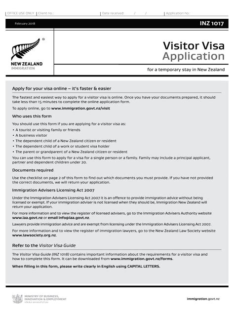 Nz Visitor Application Form Fill Out and Sign Printable PDF Template