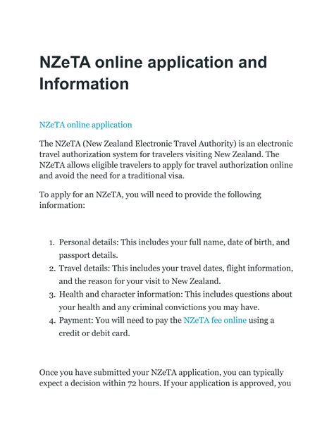 Nzeta application. Request a change to NZeTA information. Use this form to update passport details, name changes, email addresses, and correct small errors on an NZeTA. ... From the Correspondence section in the Application summary page, select 'Add or update information' and choose a reason for the update from a dropdown list. 