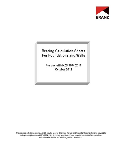 Nzs 3604 foundation and subfloor framing.  Bracing calculation sheets for NZS...