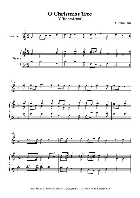 O Christmas Tree Recorder Sheet Music