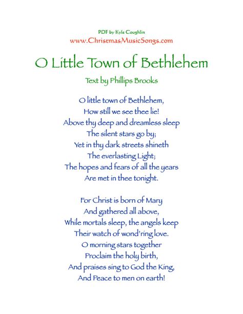 O Little Town Of Bethlehem Printable Lyrics