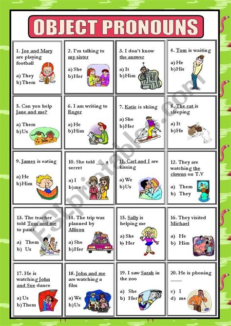 OBJECT PRONOUN Multiple choice Subject And Predicate Worksheets