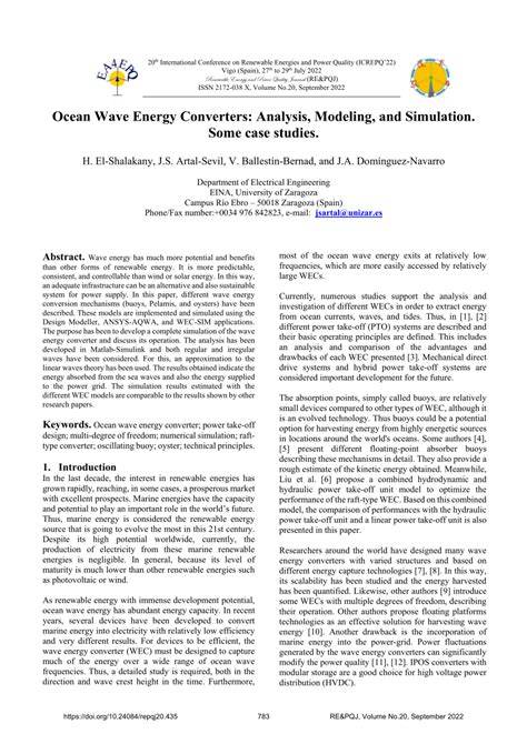 Ocean Wave Energy Converters: Analysis, Modeling, and ... - ICREPQ - raincitystudios.com