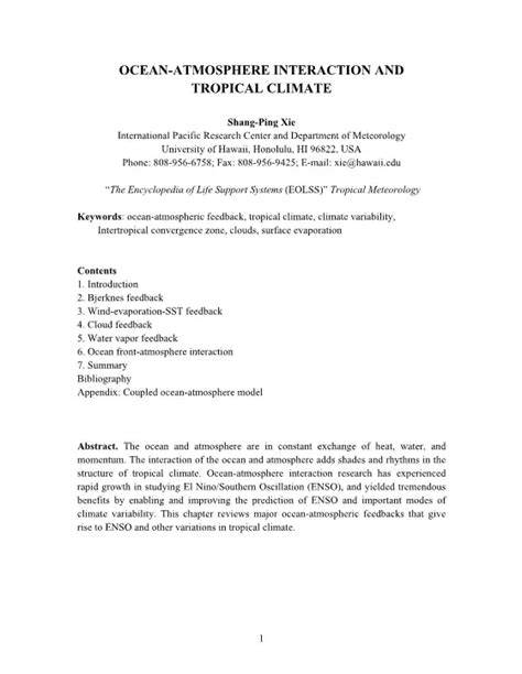 Ocean-Atmosphere Interaction and Tropical Climate - EOLSS - raincitystudios.com