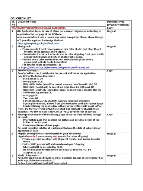 OCI Checklist