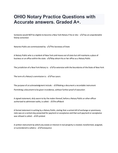 OHIO Notary Practice Questions with Accurate answers. Graded A+