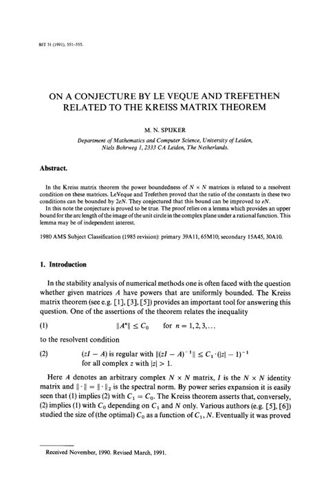 ON A CONJECTURE BY LE VEQUE AND TREFETHEN RELATED TO THE KREISS MATRIX ...