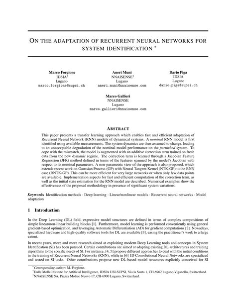 On the adaptation of recurrent neural networks for system ... - coolestguyplanet.net