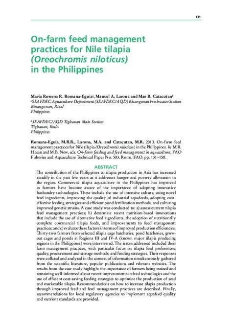 On-farm feed management practices for Nile tilapia (Oreochromis ... - raincitystudios.com