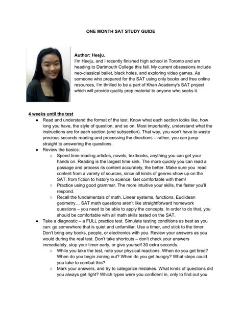 ONE MONTH SAT STUDY GUIDE Author: Heeju.