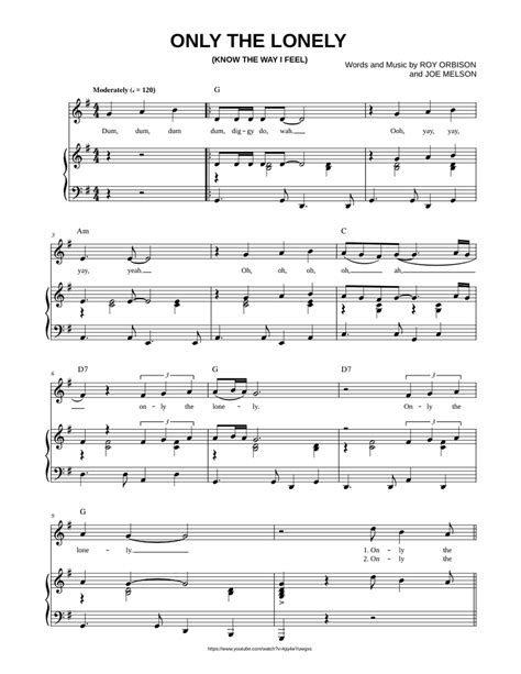 ONLY THE LONELY - Roy Orbison Sheet music for Piano, Vocals …