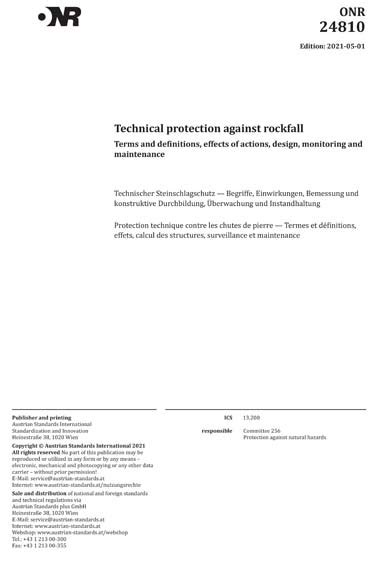 ONORM ONR 24810 : 2024 TECHNICAL PROTECTION AGAINST …