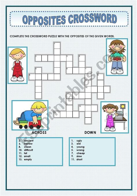 OPPOSITES CROSSWORD ESL worksheet by
