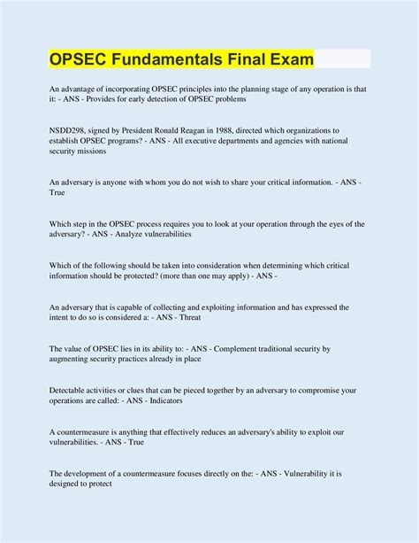 OPSEC Fundamentals Final Exam with 100 Correct Answers Updated
