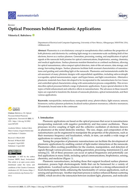 Optical Processes behind Plasmonic Applications | MDPI - wintechmobiles.com