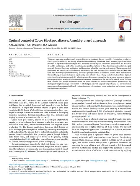 Optimal control of Cocoa Black pod disease: A multi-pronged approach - raincitystudios.com