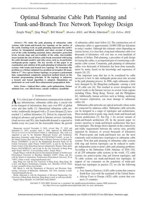 Optimal Submarine Cable Path Planning and Trunk-and-Branch Tree Network ... - raincitystudios.com