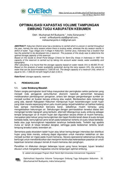 OPTIMALISASI KAPASITAS VOLUME TAMPUNGAN EMBUNG … - raincitystudios.com