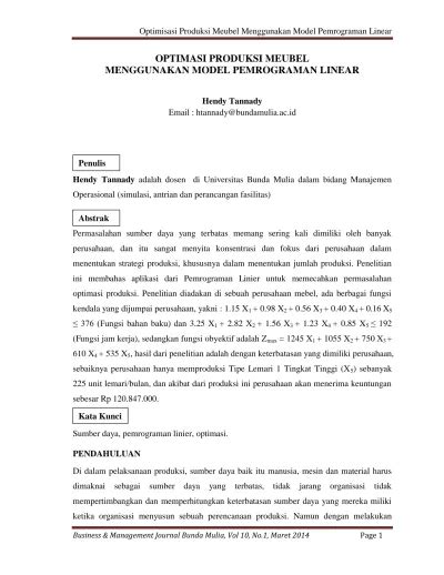 OPTIMASI PRODUKSI MEUBEL MENGGUNAKAN MODEL PEMROGRAMAN LINEAR - wintechmobiles.com