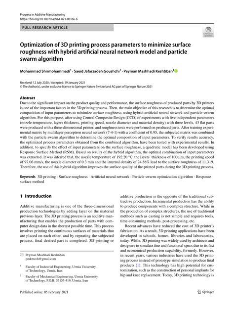Optimization of 3D printing process parameters to minimize surface ... - muktibox.com