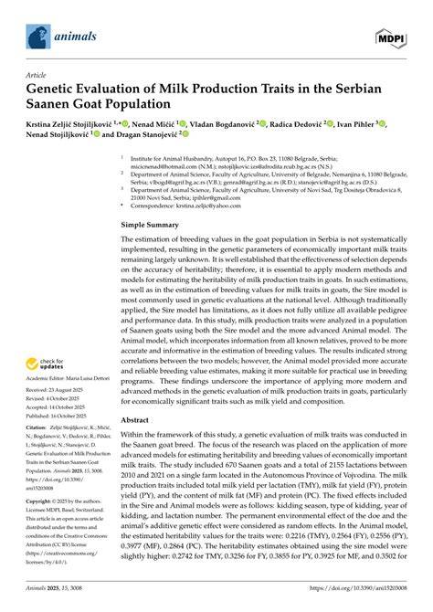 Optimizing the genetic evaluation criteria for the small herd of Saanen ... - raincitystudios.com