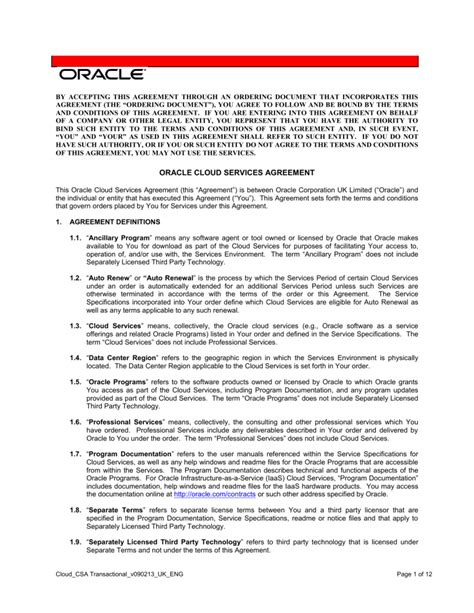 ORACLE CLOUD SERVICES AGREEMENT