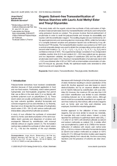 Organic Solvent‐free Transesterification of Various Starches with ... - wintechmobiles.com