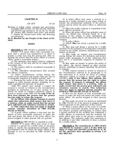 ORS 131.615 - Stopping of persons - oregon.public.law