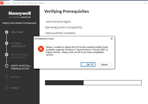 OS Compatibility crossmark on checklist installing Safety Suite Device