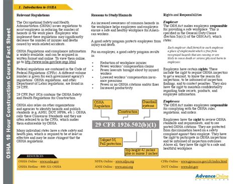 OSHA 10 Fact Sheet Introduction to OSHA Occupational Safety And