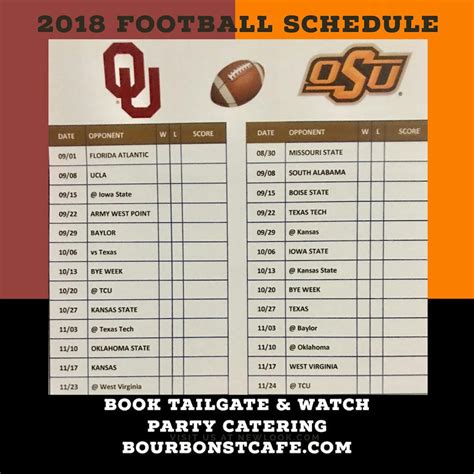 OU and OSU 2018 Football Schedule and Score Card