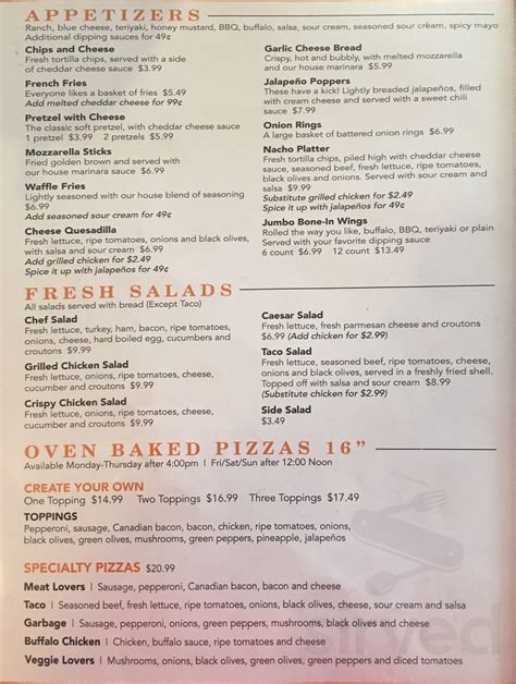 Oak Roads Grill & Bar menu in Cedar, Minnesota, USA