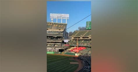 Oakland RV fire visible from A's game