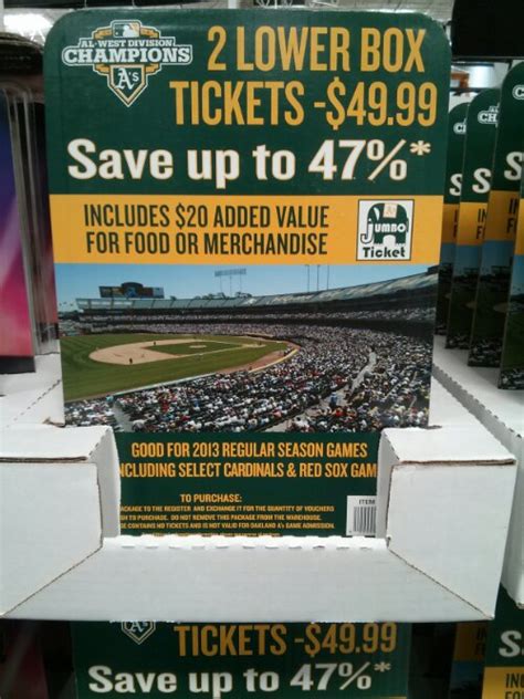 Jun 4, 2013 · Oakland A’s – 2 lower box tickets, $49.99; Please read the fine print on the card to confirm all the details and restrictions prior to purchase. While supplies last. Inventory and pricing at your store may vary. If you’re a Costco member visiting from out of town, do pop by a local Costco for these local deals or check Costco.com. . 