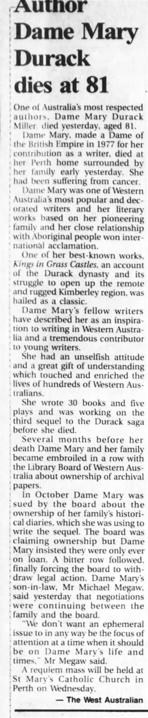 Obituaries Dame Mary Durack The Independent The …