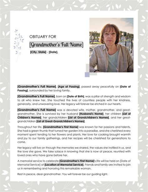 Obituary examples for grandmother.  Reading through obituary samples can somet...