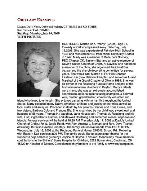 Obituary format example